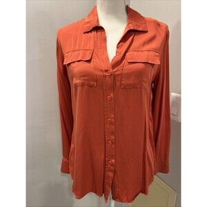 Chicos 0 S (4/6) Button Down Blouse Orange Long Sleeve Career Classic